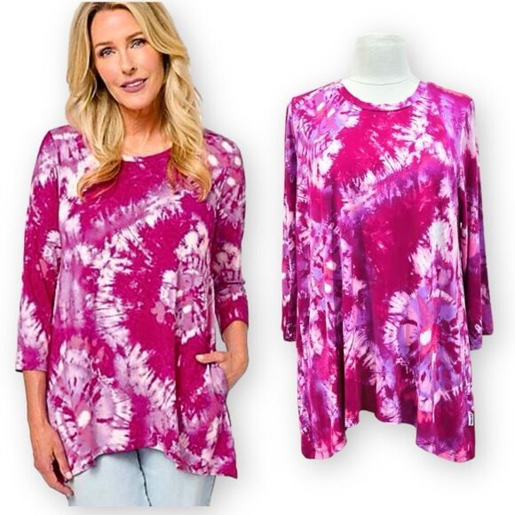 LOGO by Lori Goldstein x Smiley World Pink Combo Shirt Size Medium - Picture 15 of 15